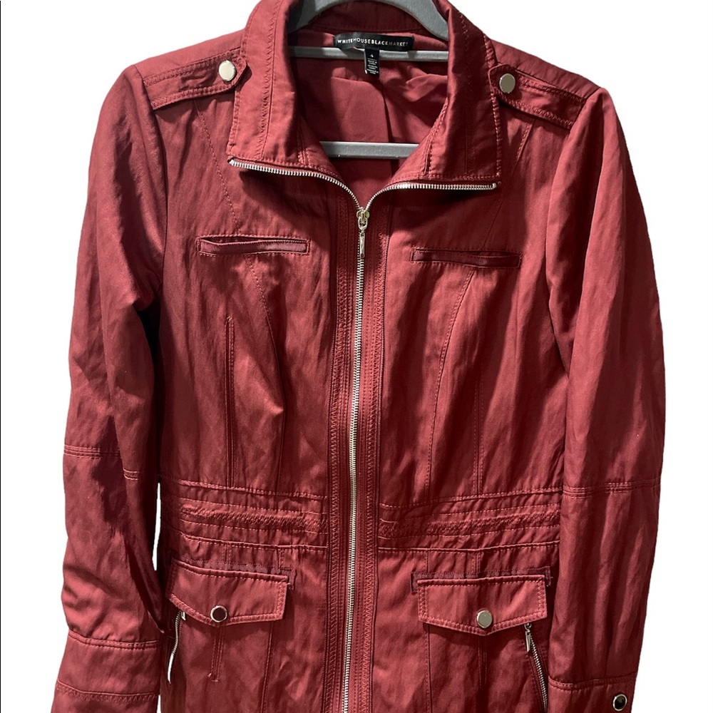 White House Black Market Maroon Utility Jacket-Size 4